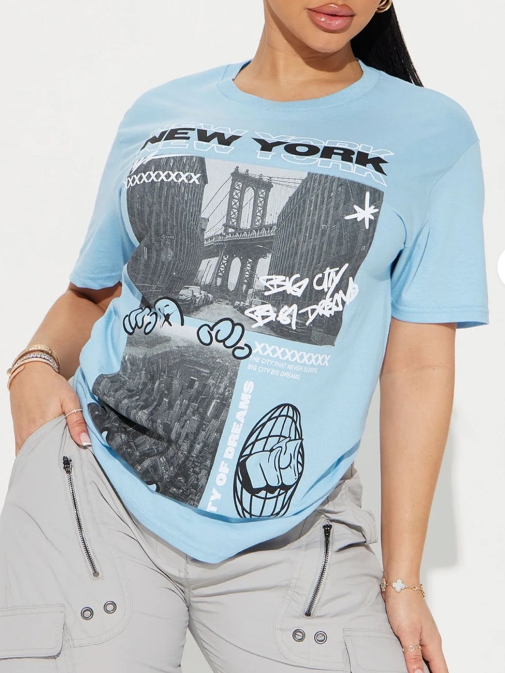 Fashion Nova Light Blue New York Graphic Tee